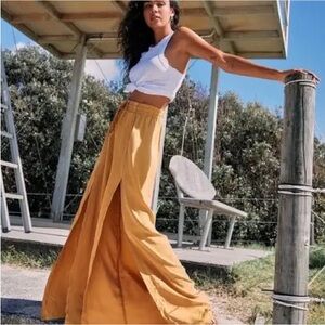 Free People Gold Abs Tracker Wide Leg Split Leg NEW WITH TAGS (Size Medium)